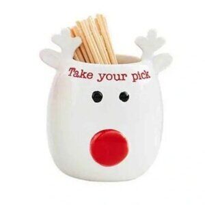 Mud Pie Take Your Pick Reindeer Toothpick Holder Rudolph Holiday Red NWOT